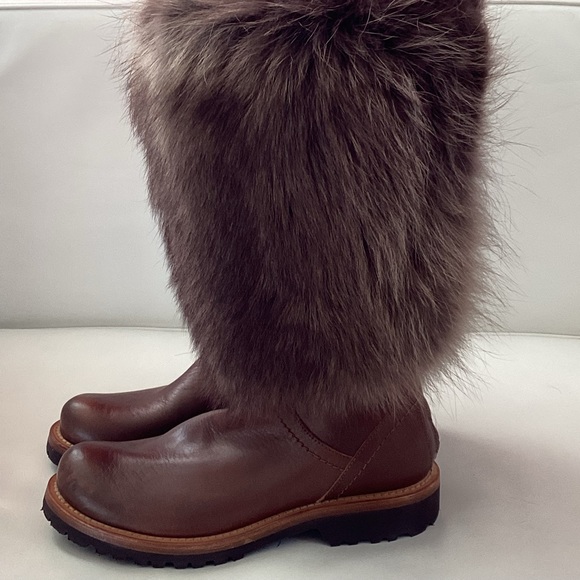 NEW Brunello Cucinelli Brown Leather Fur Boots 6 - Picture 8 of 14